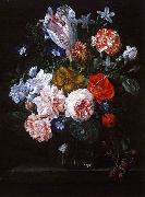 Nicolaes Van Verendael A Tulip, Carnations and Morning Glory in a Glass Vase oil on canvas